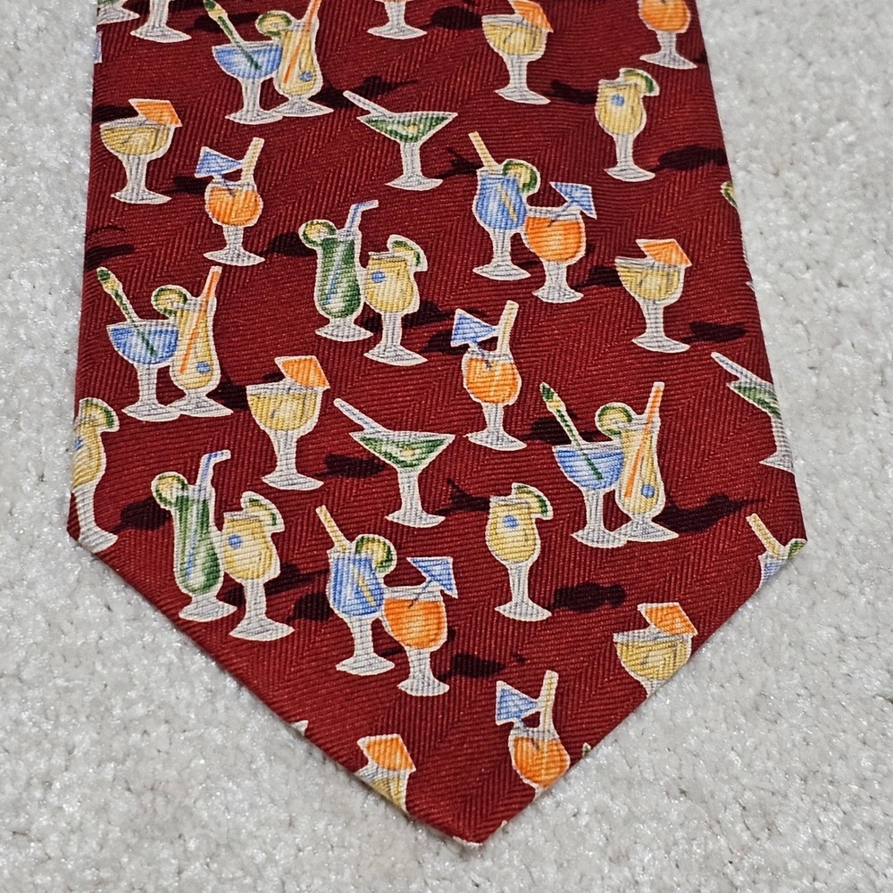 Tommy Bahama Mens Silk Cocktail Drink Print Necktie Burgundy - Picture 8 of 8
